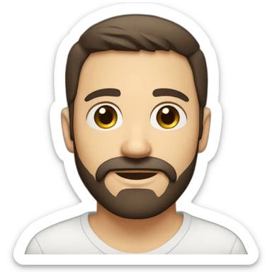 A young Caucasian man with dark brown eyes, almond-shaped eyes, short dark brown hair, and a small dark brown beard with a more prominent mustache. sticker
