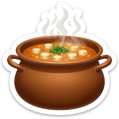 brown pot with soup sticker
