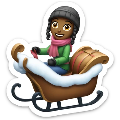 Girl with a sleigh having fun in the snow sticker