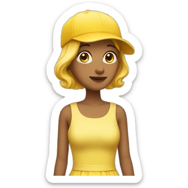 woman wearing a dress and a yellow cap sticker