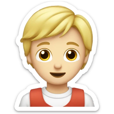 a blonde boy in a circle having a mac pc in fornt of him sticker