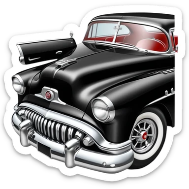 classic hot rod car, 1950s Buick Century influence, black and white colors sticker