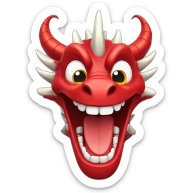 Crazy Happy funny red dragon head with human white teeth and beautiful smile sticker