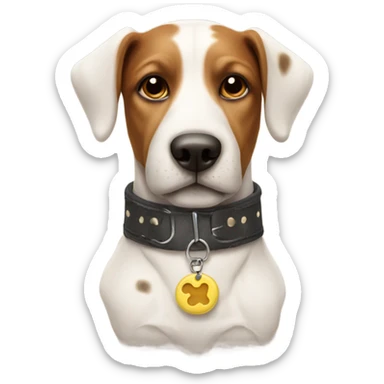 realistic dog with collar pillow with brown spot on face sticker