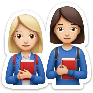 Create two emoji characters.

Left: a stressed, sad student preparing for IELTS, holding books and coffee, tired face, exam stress.

Right: a happy confident student after IELTS, traveling abroad, airplane, university, freedom, smiling.

Style: emoji, clean, simple, white background. sticker