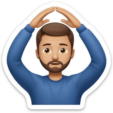 Emoji of a frustrated man with short brown hair hair and a short beard, eyes tightly closed and eyebrows furrowed.
Both hands raised near his head in frustration, clean rounded emoji style, soft gradients, plain background. sticker