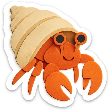 hermit crab with layered paper effect and bright colors in paper-craft style sticker