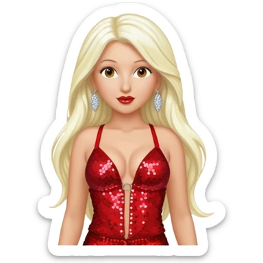 Christina Aguilera with platinum blonde long hair, red sequin bra, red sequin baggy pants sticker