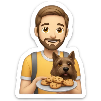 man with beard and dog eating cookies sticker