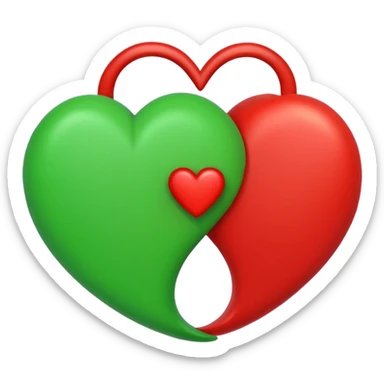two hearts circling each other. one is red, the other is green sticker