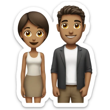 Brunette guy with brown girl couple sticker