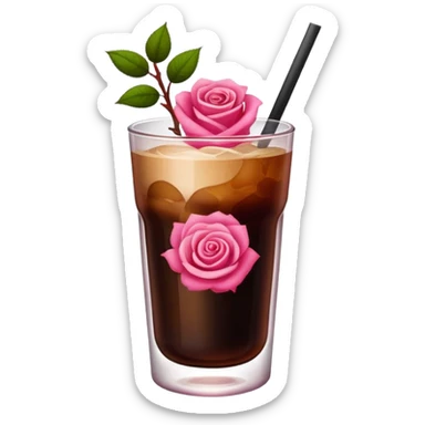 Cold brew coffee with roses pink red and mini small size glas sticker