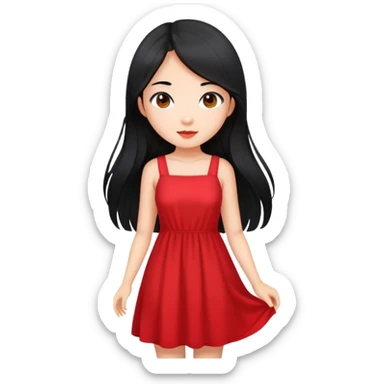 Beautiful Asian girl with long black hair wearing a red sundress sticker