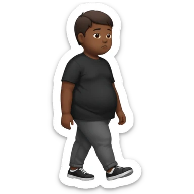 sad fat young boy in black t shirt walking from the side sticker