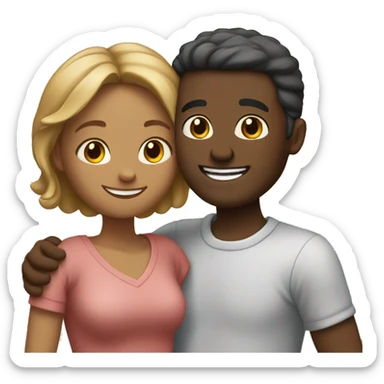 Interracial couple hug with warm smiles sticker