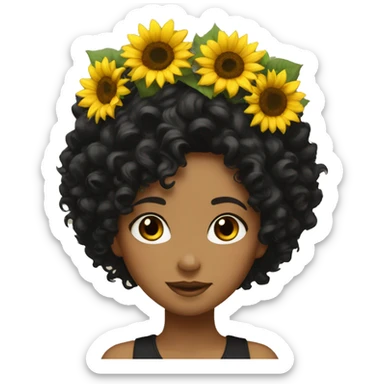 sunflower crown girl curly black hair sticker