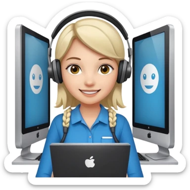 a girl walking through the door into a computer room in an organized manner sticker