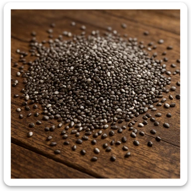 chia seeds, photorealistic, seeds scattered on a wooden table sticker