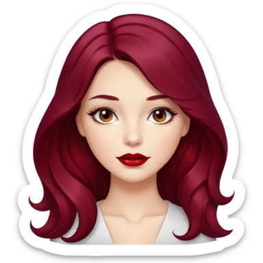 Draw a young glamorous woman with LONG dark burgandy cherry hair in a centre hair part styled slightly wavy sticker