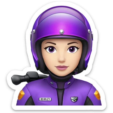 Créer un emoji avec une moto mt07 sport noir mate / violet iridescent très foncé, pare-brise de la moto violet. Avec une pilote dessus visière violet sombre visage caché . Avec fond arrière violet en arrière plan. sticker