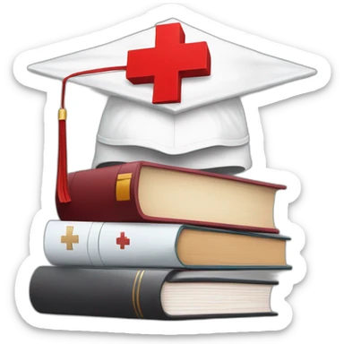 White Student cap with red medical cross On a stack of books sticker
