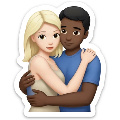 White blonde woman hugging black man with black hair  sticker