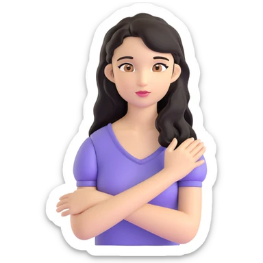 strong girl with brown eyes, flesh-colored skin, long slightly wavy black hair sticker