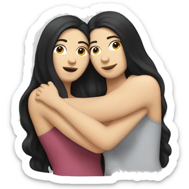 Lesbians cuddling. Both have long black hair and white skin. sticker