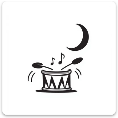 Hand-drawn drum with sound waves and a crescent moon, representing the sahur call during Ramadan sticker