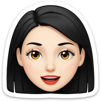 white woman with black hair, winking face sticker
