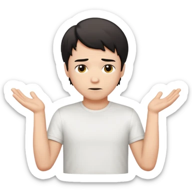 a guy shrugging his shoulders with a black little bit wavy short hair sticker