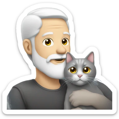 White guy with a gray beard holding gray cat sticker