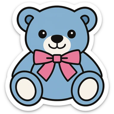 Change the teddy bear's fur to a flat blue color with white, no shadows, flat lighting, transparent background. sticker