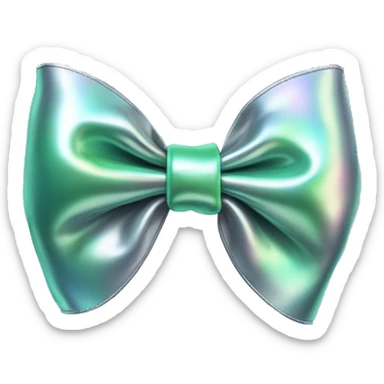 Realistic isolated metallic silver with mint green sheen holographic bow. sticker