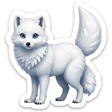 cinematic-arctic-fox-realistic-full-body-standing-emoji,-fluffy-tail-curled-slightly-around-its-paws,-thick-pure-white-fur-blending-into-the-snowy-landscape,-head-tilted-dramatically,-bright-blue-eyes-glistening-with-intelligence,-simplified-yet-realistic-focused-features,-highly-detailed,-glowing-with-an-almost-sarcastic-glow expressive eyes sticker