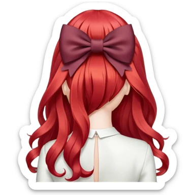 red long hairs with burgundy bow from the back sticker