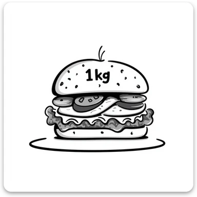 fun doodle of a huge sandwich with '1kg' written on it sticker