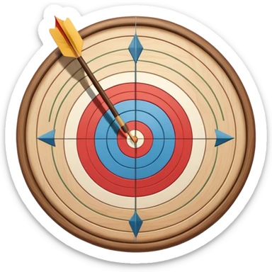 A bow and arrow with the arrow perfectly positioned for release. The background features a target with concentric rings, emphasizing precision, skill, and focus in archery. The scene radiates concentration and the grace of the sport. sticker