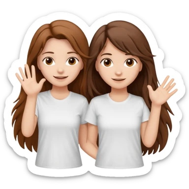 clean girl say hi to each other, she have a long brown hair a little messy and wearing white t-shirt sticker