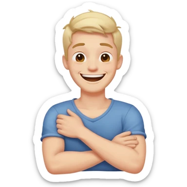 crossed arms holding neck laughing guy sticker