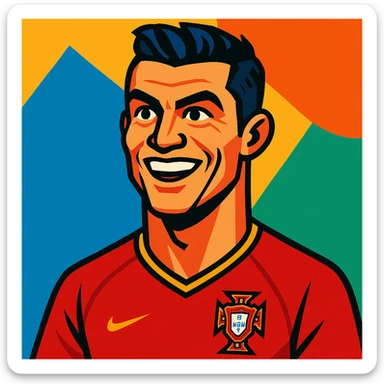 Cristiano Ronaldo, football star, cartoon style, vibrant toon illustration sticker