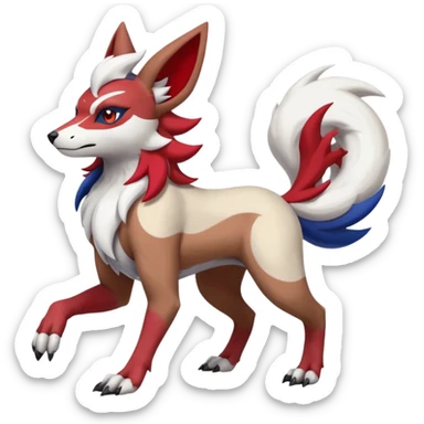 Colorful Skilled Adept Graceful Asian Painted Lycanroc-Absol-Zangoose-fusion-hybrid-creature (full body) sticker
