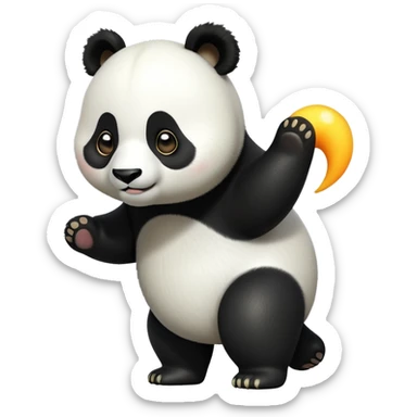 cinematic-[panda bear]-realistic-full-body-standing on all fours-emoji,-tail-tucked-close,-head-tilted-dramatically,-thick-[black and white]-fur,-simplified-yet-realistic-focused-features,-highly-detailed,-glowing-with-an-almost-sarcastic-glow sticker