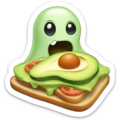 a friendly ghost eating avocado toast sticker