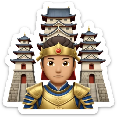 Japanese Castle Lord, Lord standing before a Japanese castle backdrop sticker