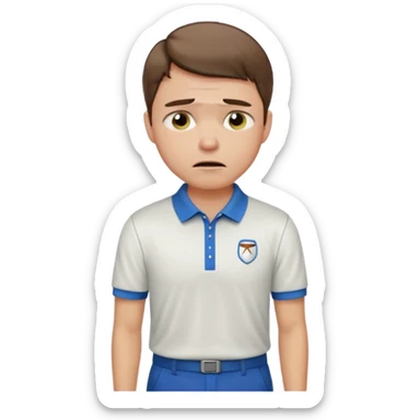 Handsome male.short brown hair.wearing golf shirt and shorts.crying. garden background  sticker