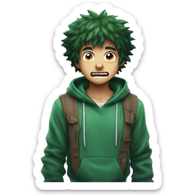 a gamer boy look like deku wearing hoodie yelling sticker