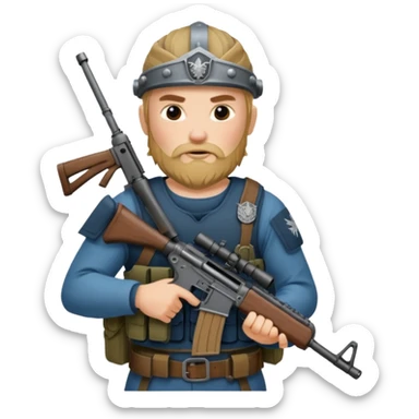 Viking in seal team 6 outfit with a military rifle sticker