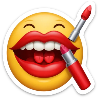 Smiling emoji emoticon covered in lipstick kisses sticker