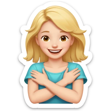 Arms crossed around neck laughing girl sticker